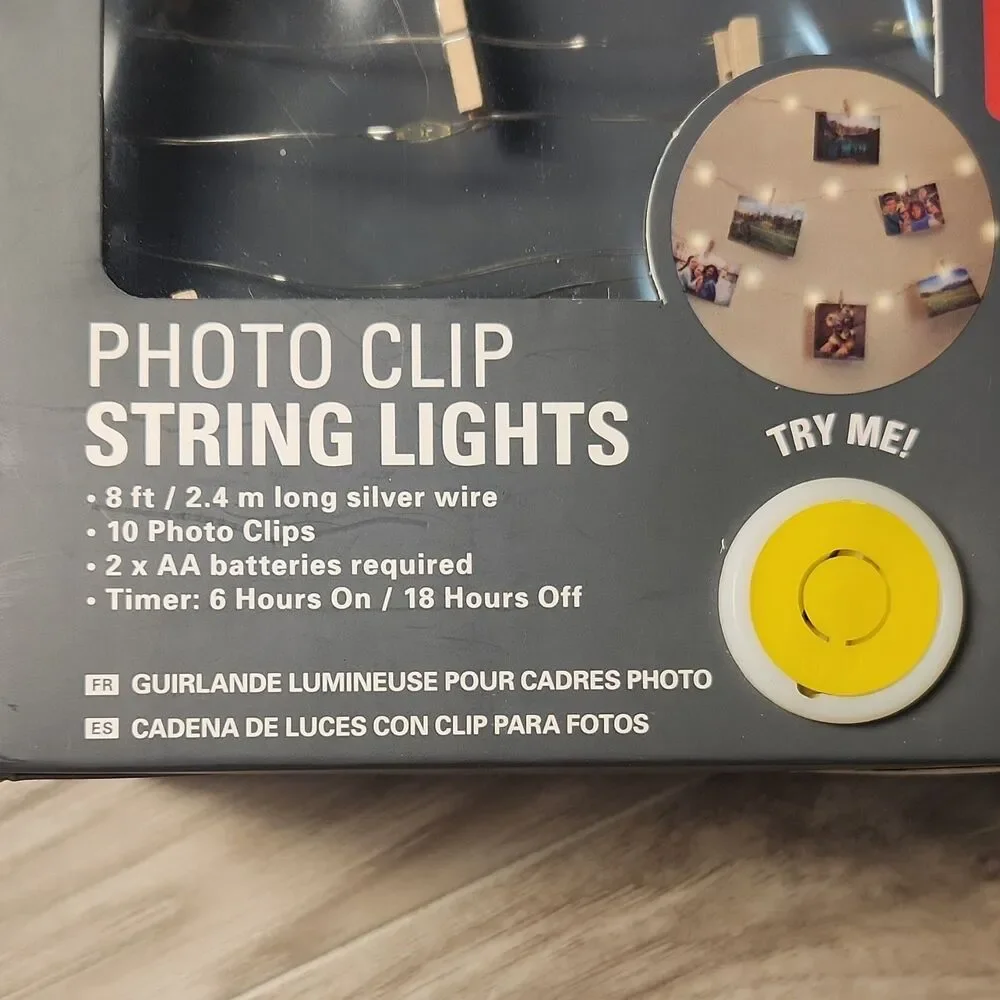 Kikkerland Design Photo Clip String Lights 8ft Silver 20 LED Warm White Timer
